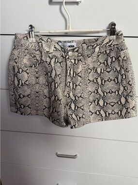 FASHION NOVA Snake-Print Cream and Black Jean Shorts